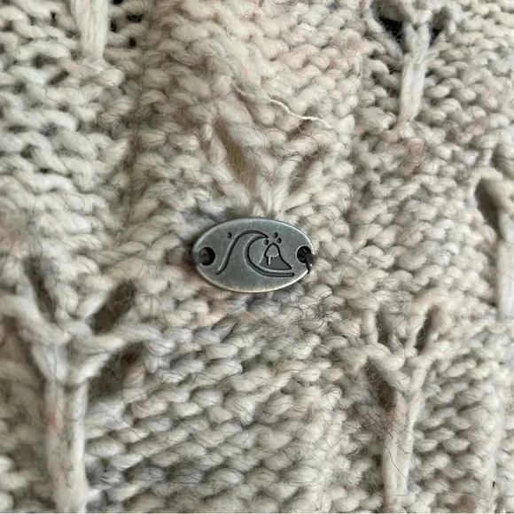 Quicksilver Tan Knit Poncho Sweater Fringe Shrug Wool Boho Turtle Neck Cream - Picture 4 of 8